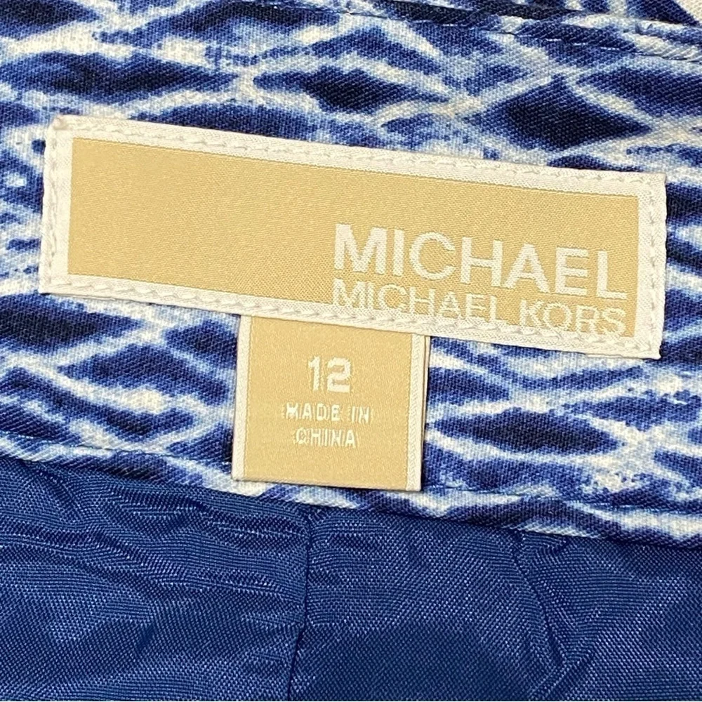 Michael Kors Blue Shibori Print Belted Pencil Skirt Size 12